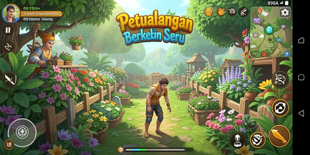Tangkapan layar 898A menampilkan aktivitas seru di kebun yang indah.