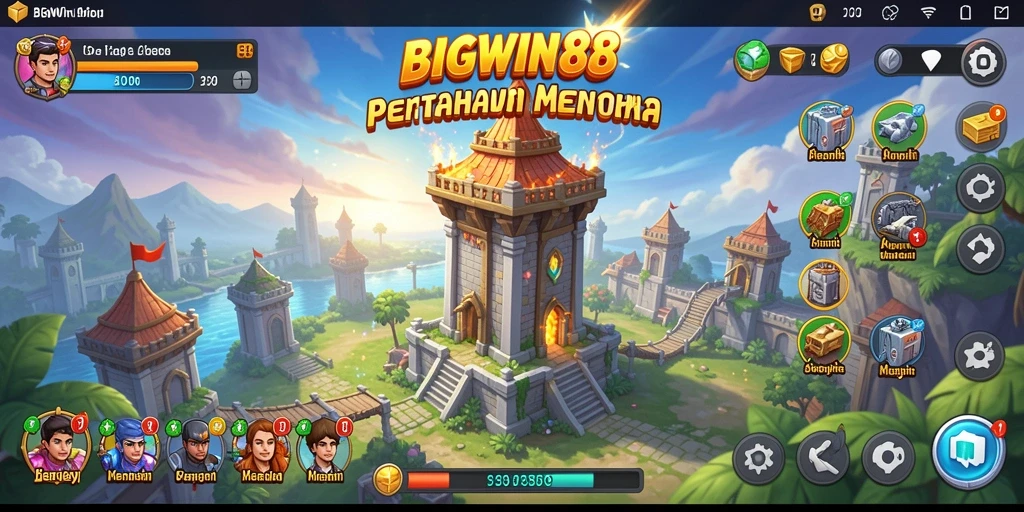 Tangkapan layar menunjukkan gameplay menegangkan di BIGWIN88 dengan menara yang siap menyerang musuh.