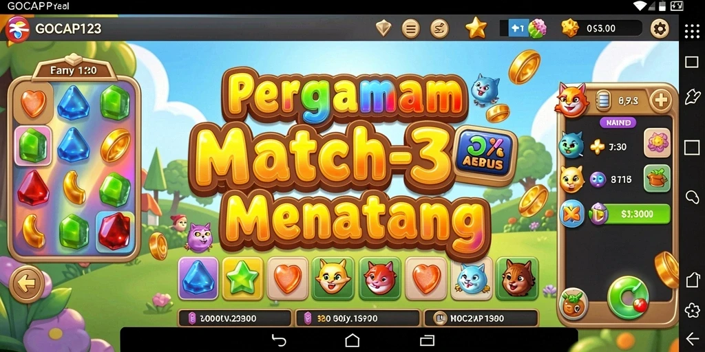Screenshot gameplay GOCAP123 menunjukkan kombinasi elemen dalam permainan Match-3.
