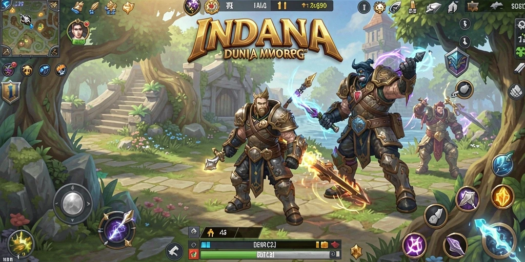 Screenshot gameplay INDAAA menampilkan pertarungan epic di dunia fantasi.