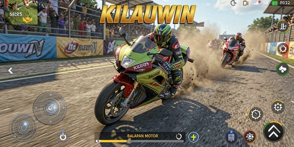 Gameplay seru KILAUWIN dengan balapan motor yang menantang.