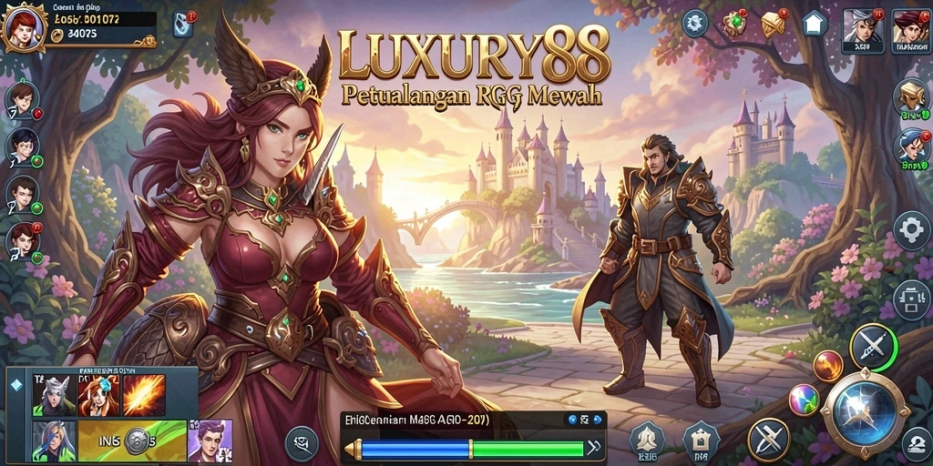 Tampilan gameplay <strong>LUXURY88</strong> yang memukau dan karakter yang berwarna-warni.