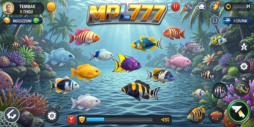 Screenshot MPL777 menampilkan aksi menembak ikan yang seru.