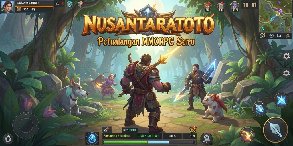 Tangkapan layar gameplay seru NUSANTARATOTO menampilkan pertarungan epik di dunia fantasi.