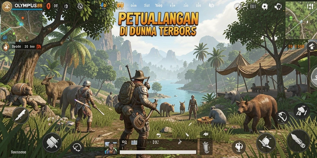 Screenshot OLYMPUS88 menampilkan momen seru saat menjelajahi dunia terbuka.