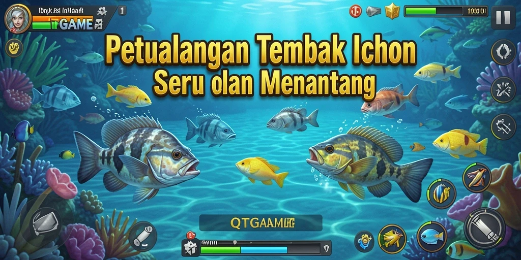 Screenshot gameplay QTGAME menampilkan petualangan Tembak Ikan yang seru.