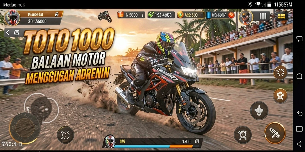 Gameplay seru balapan motor di TOTO1000 dengan grafik realistis.